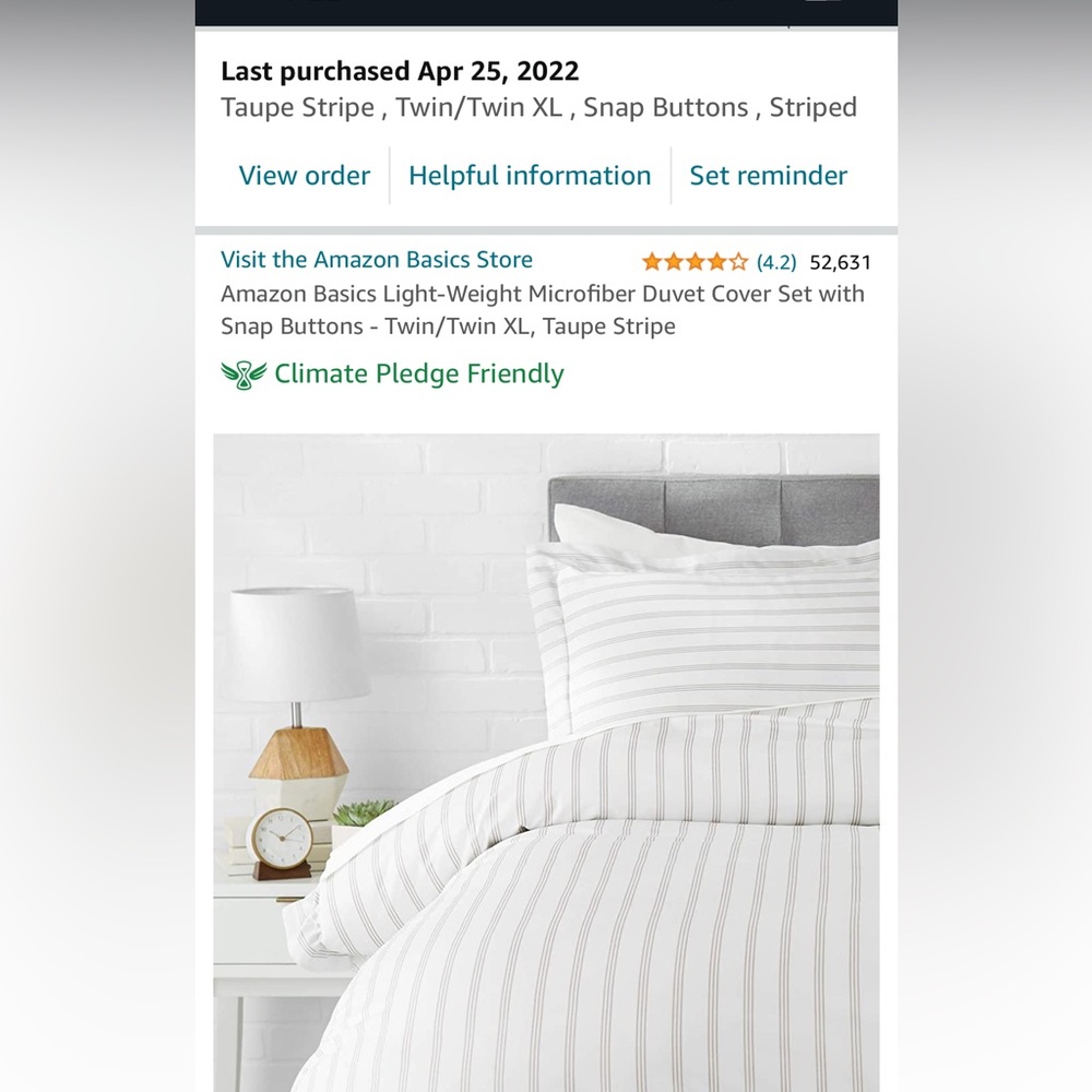 Amazon Basics Duvet Cover Set with Snap Buttons - Twin/Twin XL, Taupe Stripe